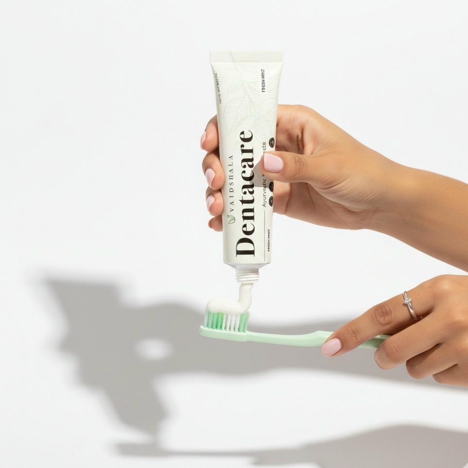 Using Vaidshala Dentacare toothpaste
